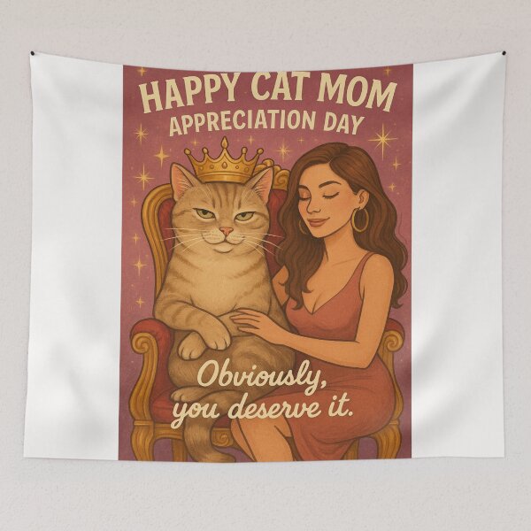 Item preview, Cat Mom Appreciation Day Greeting with Crowned Tabby and Loving Owner designed and sold by Places On Earth.