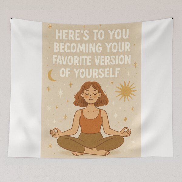 Item preview, Inspirational Greeting for Personal Growth with Meditative Woman and Cosmic Elements designed and sold by Places On Earth.