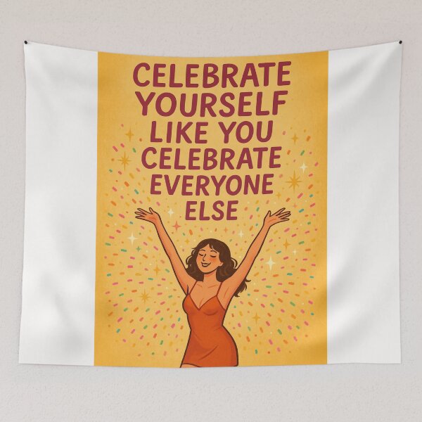 Item preview, Self Celebration Greeting with Confetti Burst and Joyful Woman in Red Dress designed and sold by Places On Earth.