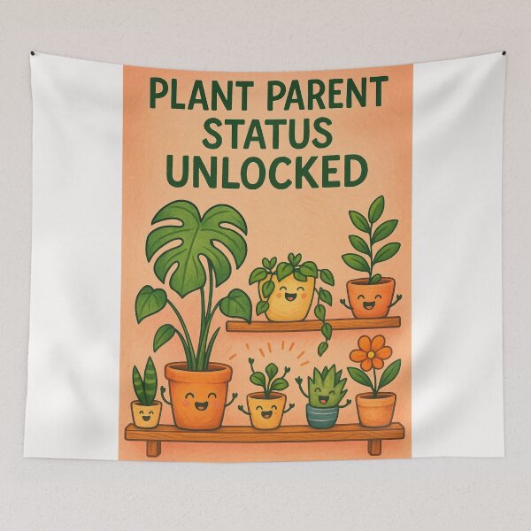 Item preview, Playful Plant Parent Greeting with Happy Houseplants and Milestone Cheer designed and sold by Places On Earth.