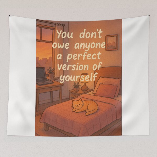 Item preview, Comforting Self-Worth Affirmation with Cat and Cozy Bedroom at Sunset designed and sold by Places On Earth.