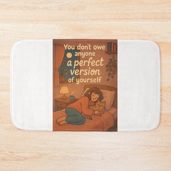Item preview, Nighttime Affirmation with Woman and Cat in Cozy Bedroom designed and sold by Places On Earth.