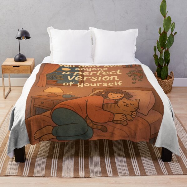Item preview, Nighttime Affirmation with Woman and Cat in Cozy Bedroom designed and sold by Places On Earth.