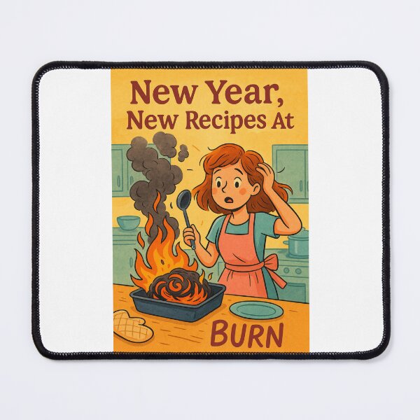 Item preview, Funny New Year Cooking Fail Greeting with Woman and Flaming Oven Dish designed and sold by Places On Earth.