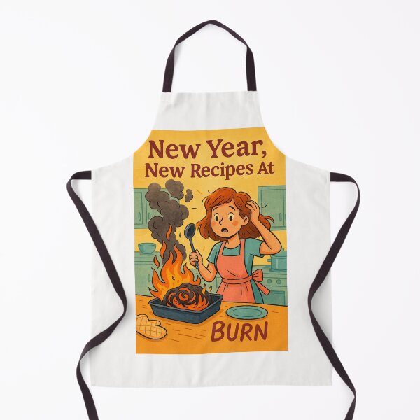 Item preview, Funny New Year Cooking Fail Greeting with Woman and Flaming Oven Dish designed and sold by Places On Earth.
