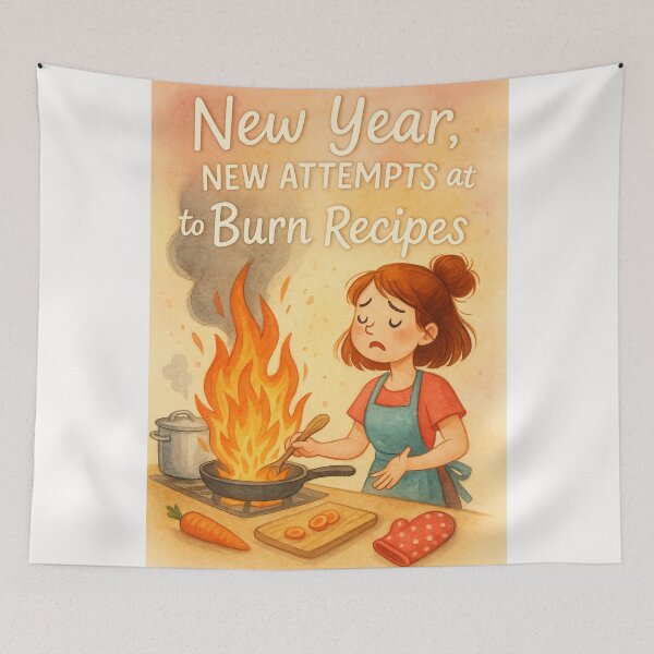 Item preview, Humorous New Year Greeting with Cooking Mishap and Big Flames designed and sold by Places On Earth.