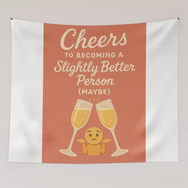 Item preview, Funny New Year Greeting with Champagne Toast and Shrug Emoji designed and sold by Places On Earth.