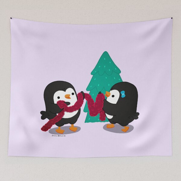 Item preview, Penguins Couple Decorating Tree for Christmas designed and sold by julianamotzko.