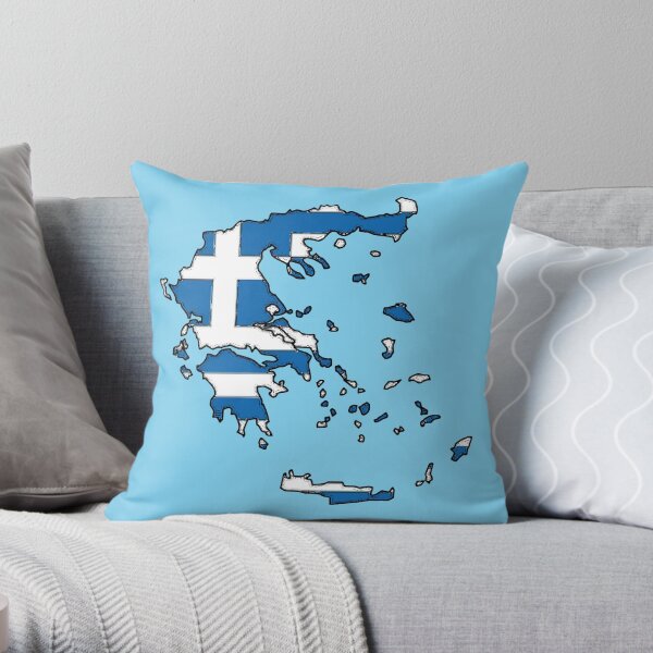 Greece Map With Greek Flag Throw Pillow
