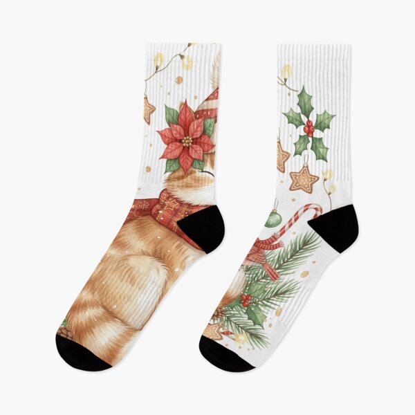 Item preview, Gingerbread Cozy Christmas Cat – Festive Winter Watercolor Illustration designed and sold by Oonward2021.