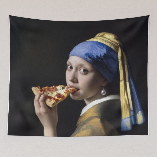 Item preview, Girl with Pearl Earring and a Slice of Pizza designed and sold by thebigleebowski.