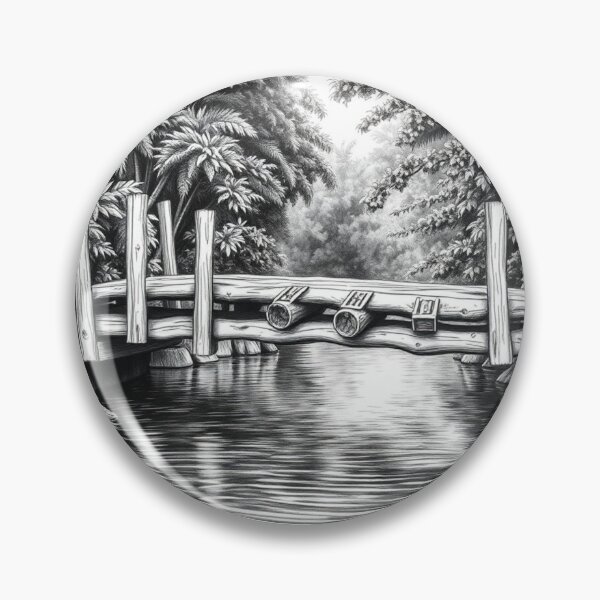 Item preview, Rustic Jungle Wooden Bridge Pencil Drawing designed and sold by EllDAV777.