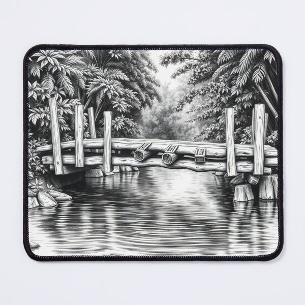 Item preview, Rustic Jungle Wooden Bridge Pencil Drawing designed and sold by EllDAV777.
