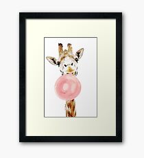 Pink Bubblegum Giraffe Framed Print