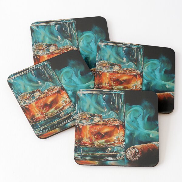 Item preview, Whiskey on Ice and a Resting Cigar Framed by Blue Smoke and the Essence of Relaxed Luxury designed and sold by OlfactoART Studio.