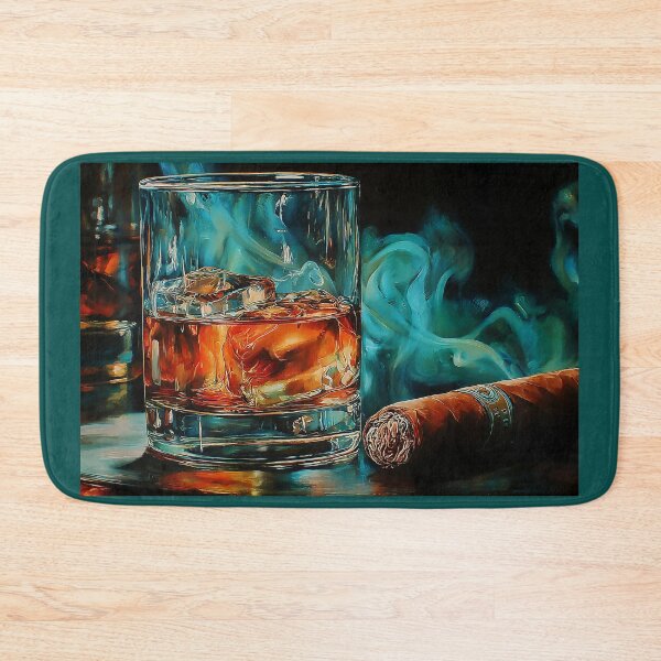 Item preview, Whiskey on Ice and a Resting Cigar Framed by Blue Smoke and the Essence of Relaxed Luxury designed and sold by OlfactoART Studio.