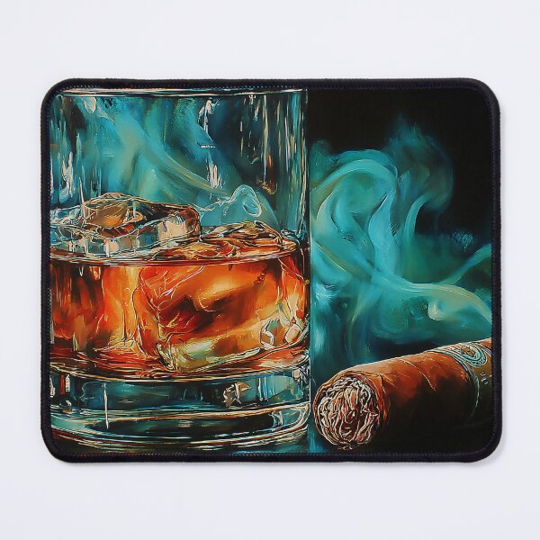 Item preview, Whiskey on Ice and a Resting Cigar Framed by Blue Smoke and the Essence of Relaxed Luxury designed and sold by OlfactoART Studio.