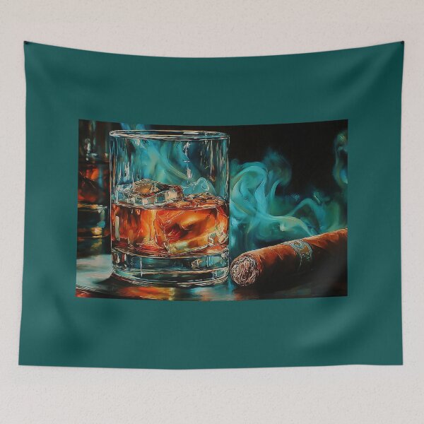 Item preview, Whiskey on Ice and a Resting Cigar Framed by Blue Smoke and the Essence of Relaxed Luxury designed and sold by OlfactoART Studio.
