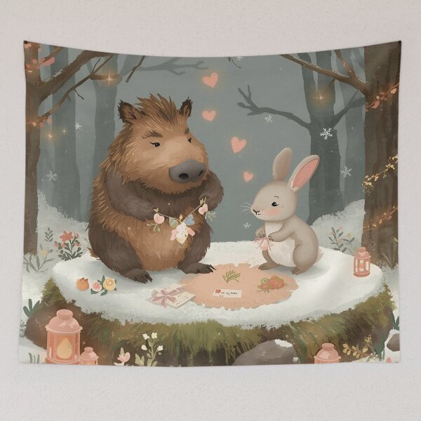 Item preview, Valentine’s Boar & Rabbit Couple • Whimsical Heart Garland Prep Art designed and sold by WildlifeWhimsy.