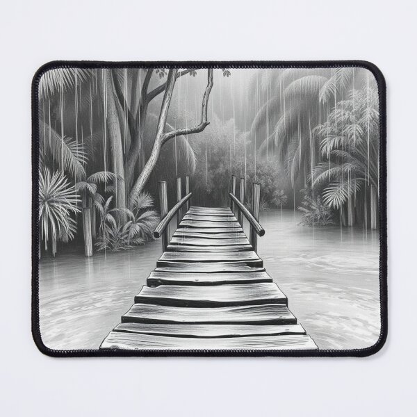 Item preview, Black and White Rainy Jungle Pier - Tropical Wall Art Print designed and sold by EllDAV777.