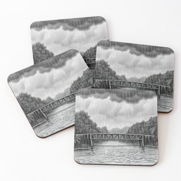 Item preview, "Bridge on the River Kwai Rainy Jungle Black White Art Print" designed and sold by EllDAV777.