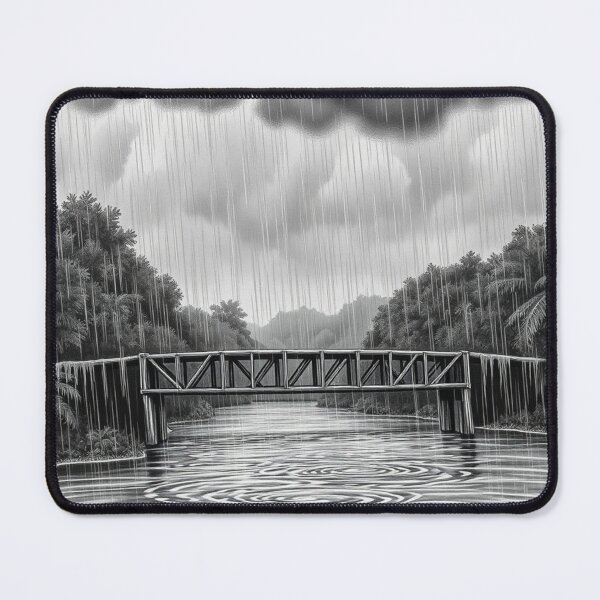 Item preview, "Bridge on the River Kwai Rainy Jungle Black White Art Print" designed and sold by EllDAV777.