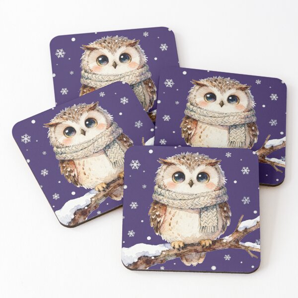 Item preview, Cute Winter Owl in Scarf | Watercolor Snowy Bird Art designed and sold by Mammoths.