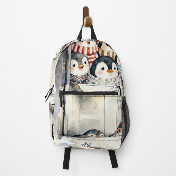 Item preview, Cute Winter Penguins in Elevator | Watercolor Christmas Animal Art designed and sold by Creatory.studio.