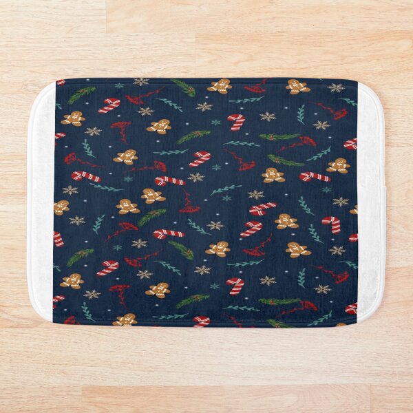 Item preview, Christmas Pattern Navy Blue Background with Gingerbread Cookies and Candy Canes designed and sold by graziam2.