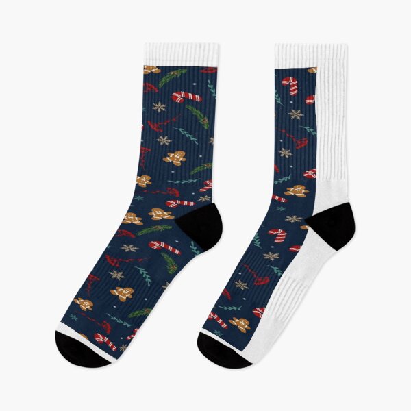 Item preview, Christmas Pattern Navy Blue Background with Gingerbread Cookies and Candy Canes designed and sold by graziam2.