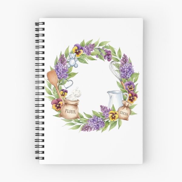 Item preview, Watercolor Baking Wreath: Cottagecore Floral Border with Flour, Cocoa, and Whisk designed and sold by VibranPalette.