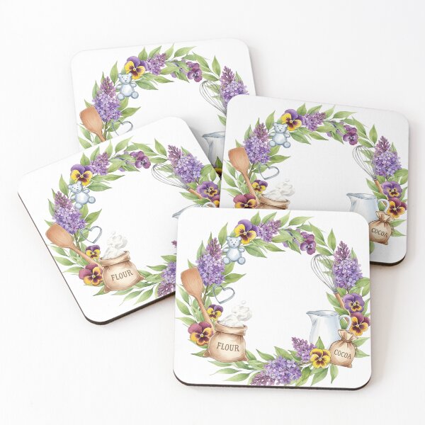 Item preview, Watercolor Baking Wreath: Cottagecore Floral Border with Flour, Cocoa, and Whisk designed and sold by VibranPalette.