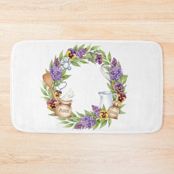 Item preview, Watercolor Baking Wreath: Cottagecore Floral Border with Flour, Cocoa, and Whisk designed and sold by VibranPalette.