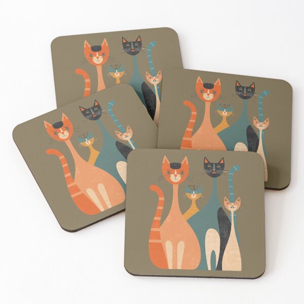 Item preview, Playful Family Of Cats In Bright Retro Portrait With Whiskered Friends And Long Tails designed and sold by Rue Market.