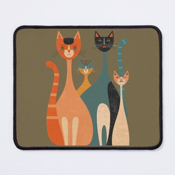 Item preview, Playful Family Of Cats In Bright Retro Portrait With Whiskered Friends And Long Tails designed and sold by Rue Market.