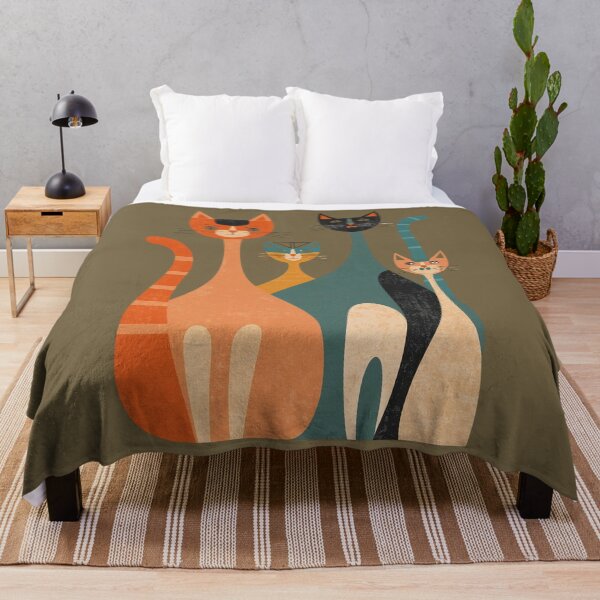 Item preview, Playful Family Of Cats In Bright Retro Portrait With Whiskered Friends And Long Tails designed and sold by Rue Market.