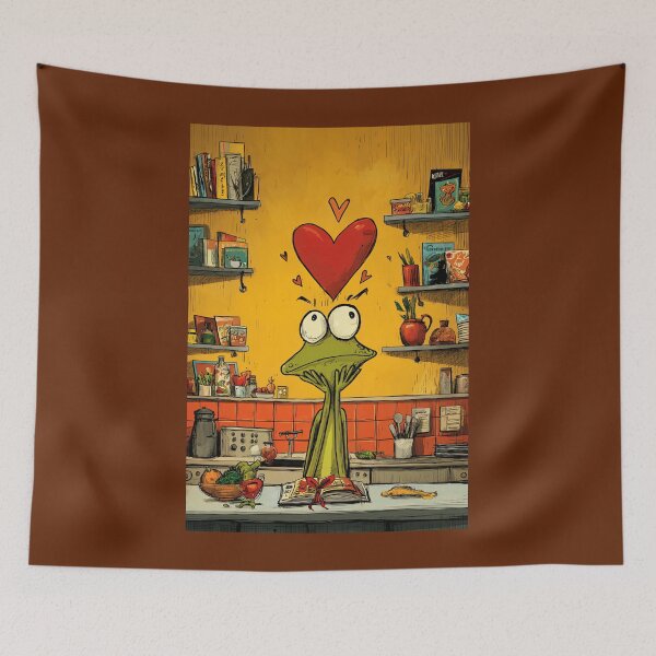 Item preview, A Love-Struck Frog in the Kitchen Celebrating Cooking, Valentine's Day Affection and Quirky Charm in Color designed and sold by OlfactoART Studio.