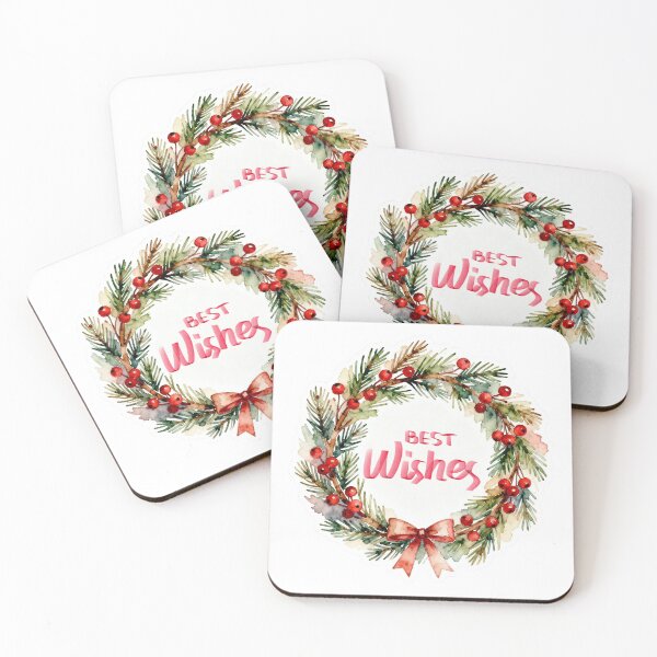 Item preview, Christmas Wreath “Best Wishes” | Watercolor Holiday Decoration designed and sold by Creatory.studio.