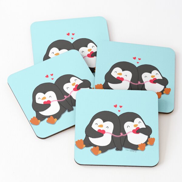 Item preview, Penguins couple with hearts connected designed and sold by julianamotzko.