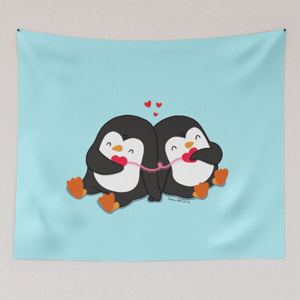 Item preview, Penguins couple with hearts connected designed and sold by julianamotzko.