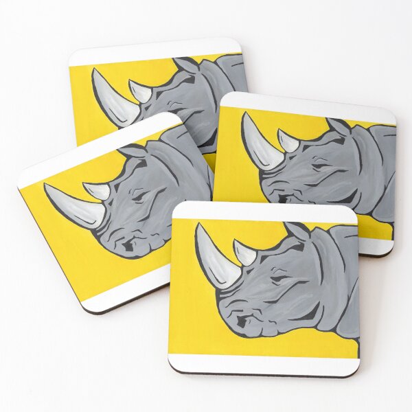 Item preview, The African White Rhino - Bold yellow animal portrait canvas painting  designed and sold by alanamaeart.