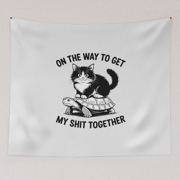 Item preview, On The Way to Get My Shit Together Cat Riding Turtle designed and sold by ProudForFunny.
