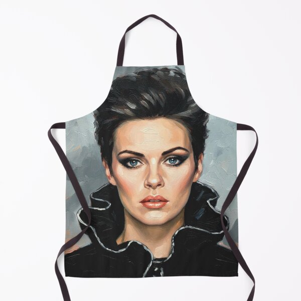 Item preview, 80s 90s Female Pop Star Portrait Art | Dramatic Black Ruffle Collar Painting | Intense Gaze designed and sold by Art's Diner.