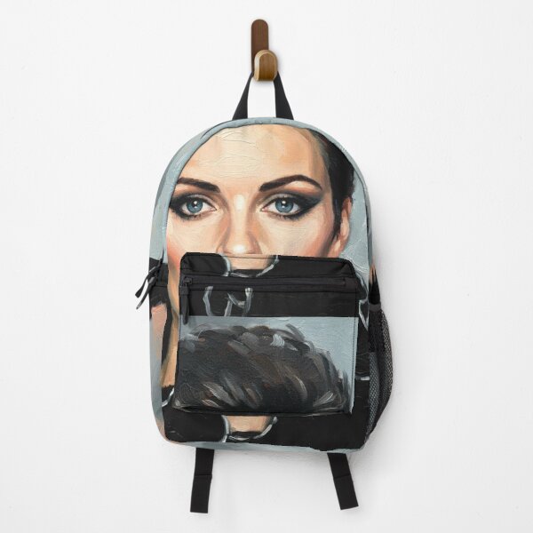Item preview, 80s 90s Female Pop Star Portrait Art | Dramatic Black Ruffle Collar Painting | Intense Gaze designed and sold by Art's Diner.