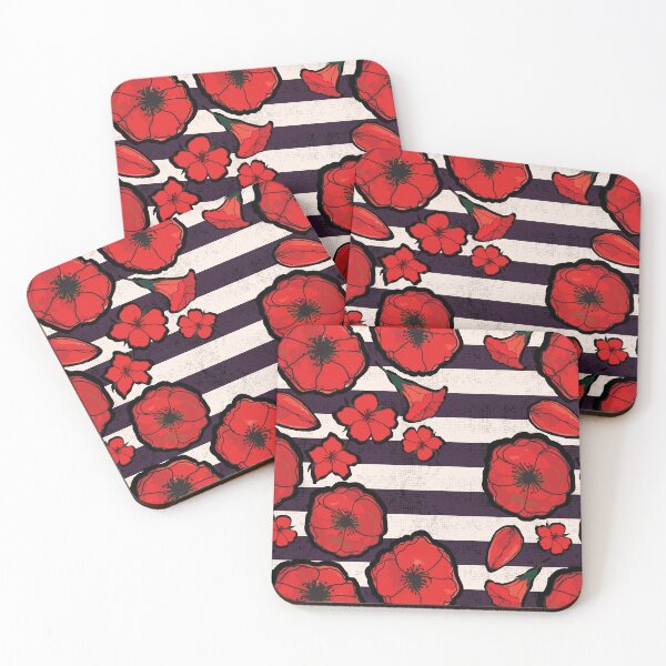 Item preview, Bold Red Watercolor Poppy flowers on textured stripes designed and sold by Goddessart.