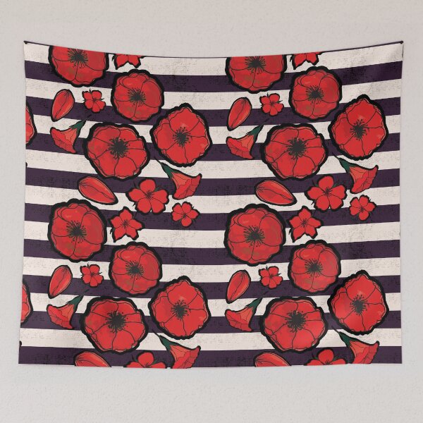 Item preview, Bold Red Watercolor Poppy flowers on textured stripes designed and sold by Goddessart.