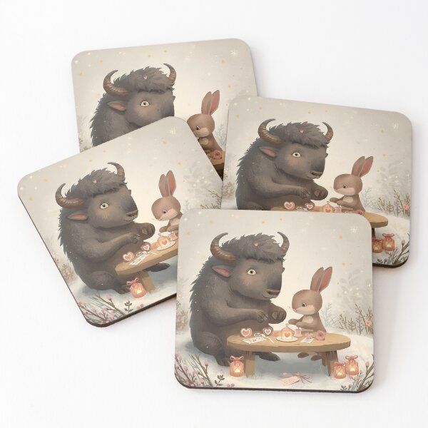 Item preview, Valentine’s Buffalo & Rabbit Couple • Whimsical Heart Trinket Prep Art designed and sold by WildlifeWhimsy.