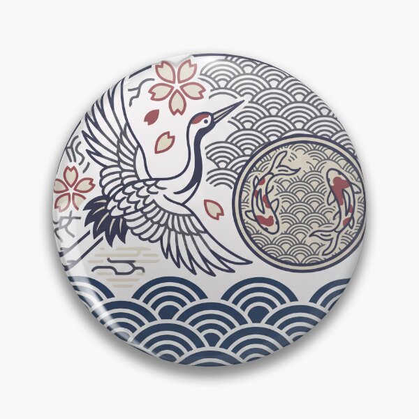 Item preview, Japanese Crane & Koi – Traditional Wagara Circle Design designed and sold by FSTYLEWEARAU.
