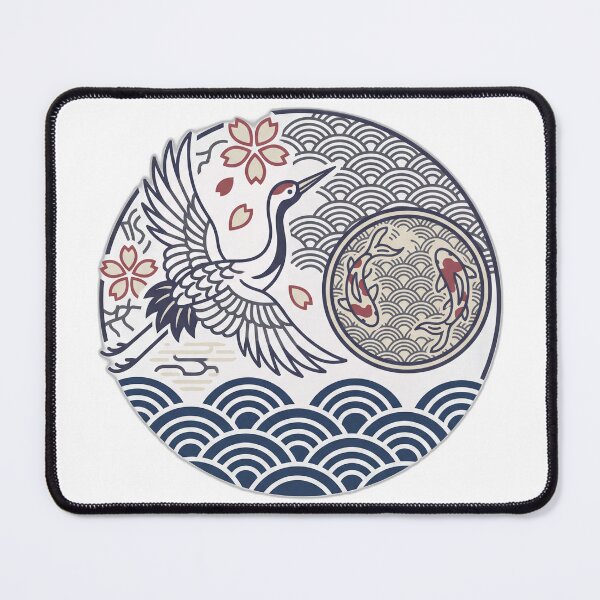 Item preview, Japanese Crane & Koi – Traditional Wagara Circle Design designed and sold by FSTYLEWEARAU.