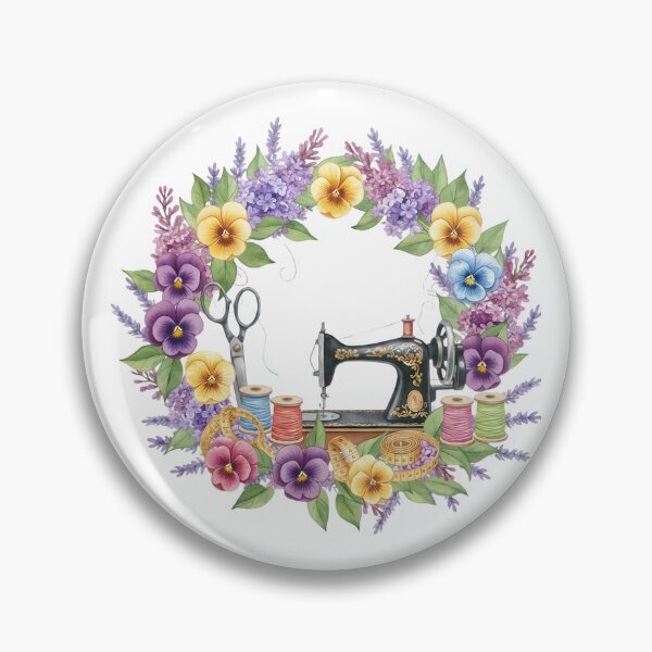 Item preview, Vintage Sewing Machine Floral Wreath: Cottagecore Pansy and Lilac Seamstress Art designed and sold by VibranPalette.
